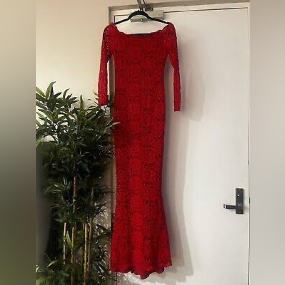 Nookie Red Long Sleeve Lace Dress